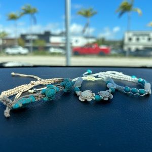 Trio handmade turquoise bracelets woven gemstone UNISEX